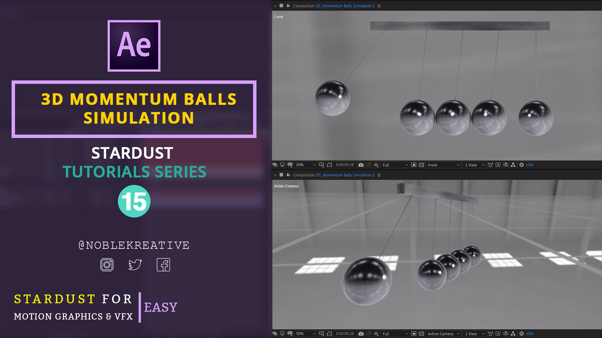 3D Momentum Balls ,Simulation After Effects ,3D Momentum balls , Expressions in Adobe After Effects , Newton's Cradle