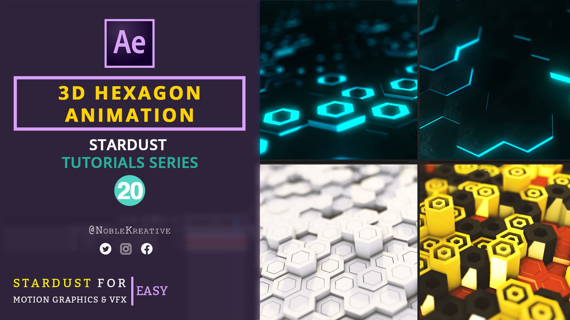 3D Hexagon Animation , 3d hexagon , after effects tutorials , motion graphics , stardust tutorials
